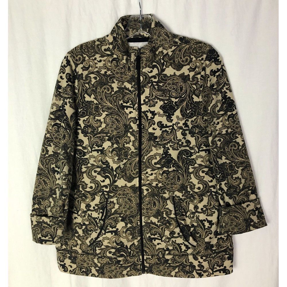 Kim Rogers Long‎ Sleeve Zip Up Light Jacket Brown Paisley Size M